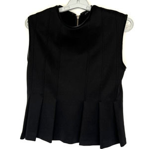 ZARA Women Size M Black Pleated Peplum Sleeveless Top Leather Trim Piping